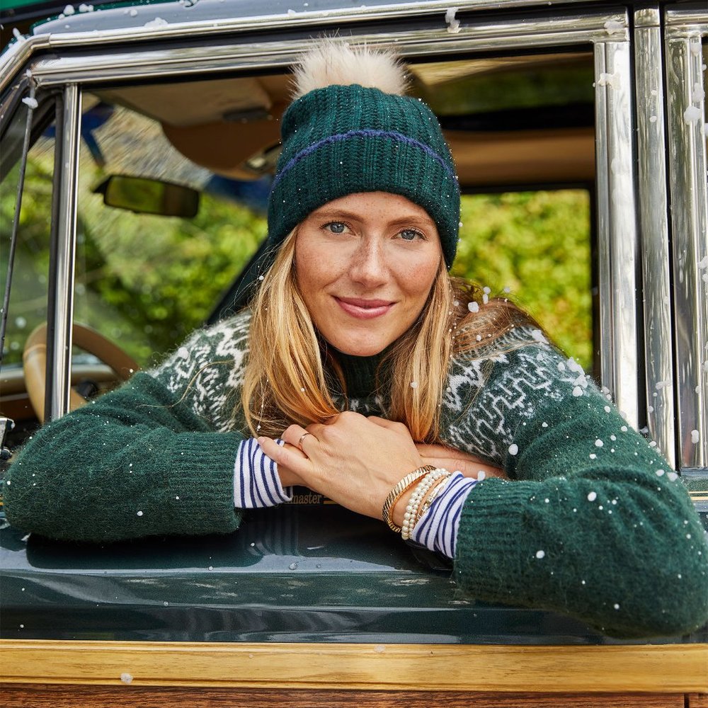 Vineyard Vines Pop Knit Pom Hat in Green Pine Grove | Winter hat pom-pom beanie